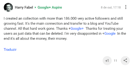 Comentário do Harry Fabel sobre o fim do Google Plus