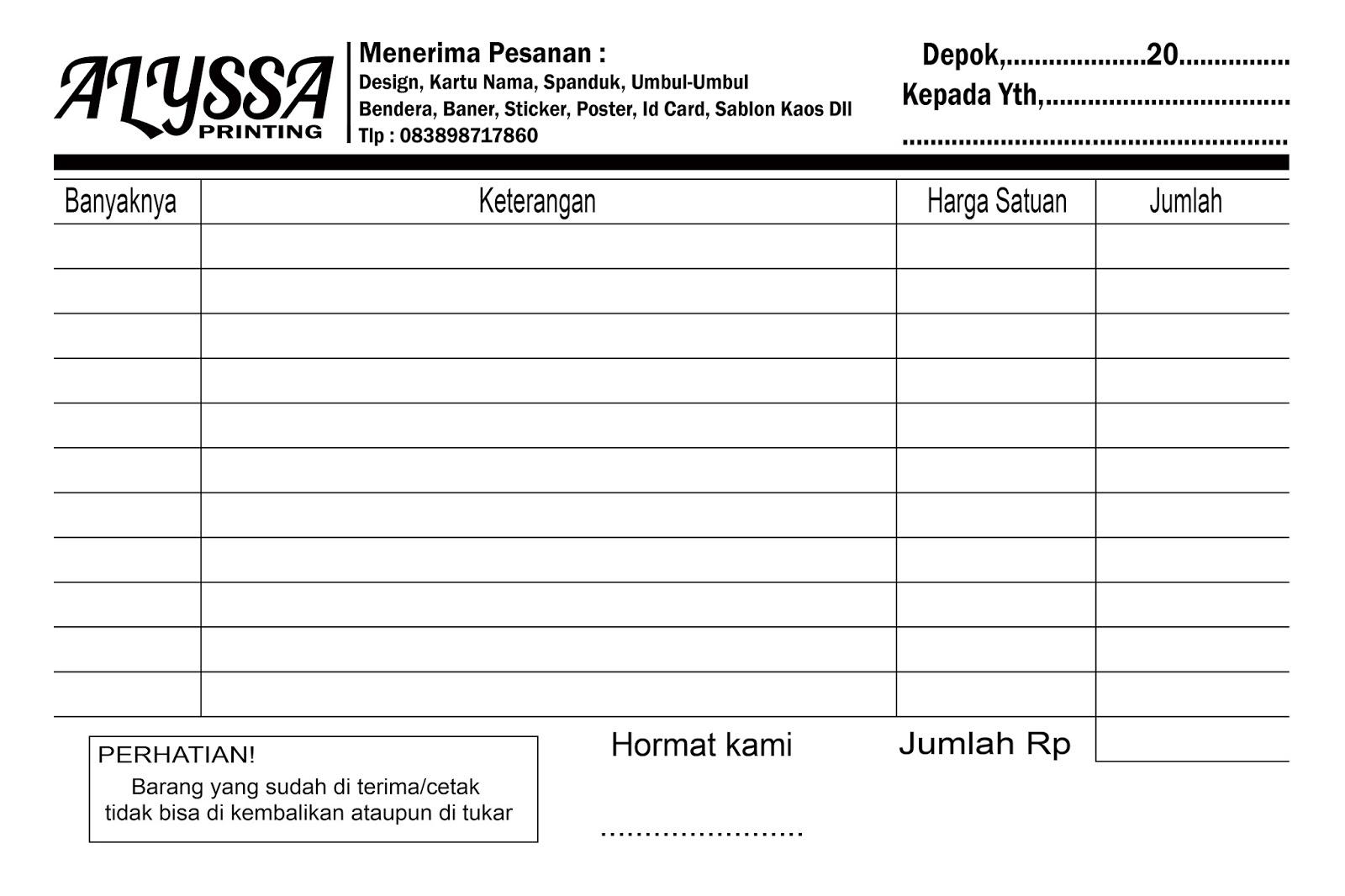 Contoh Nota Penjualan - Detil Gambar Online