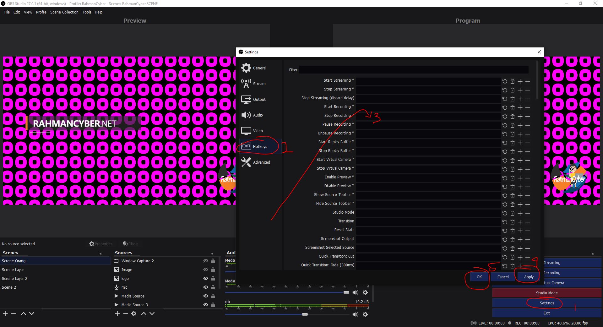 cara menambah shortcut manual di obs