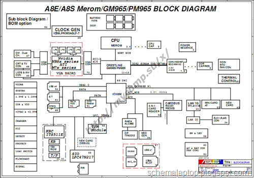 Asus A8E A8S Merom , GM965, PM965 Free Download Laptop Motherboard Schematics 