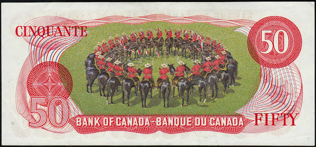 Canada money currency 50 Dollar Note 1975 Musical Ride of the Royal Canadian Mounted Police