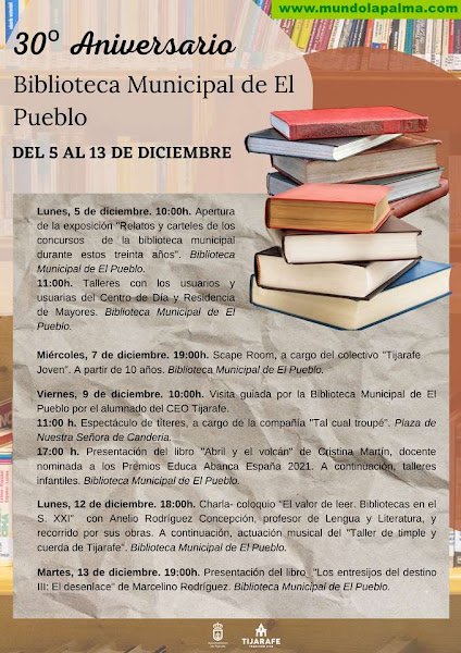 Tijarafe celebra el 30 aniversario de la Biblioteca Municipal de El Pueblo con un amplio programa de actividades
