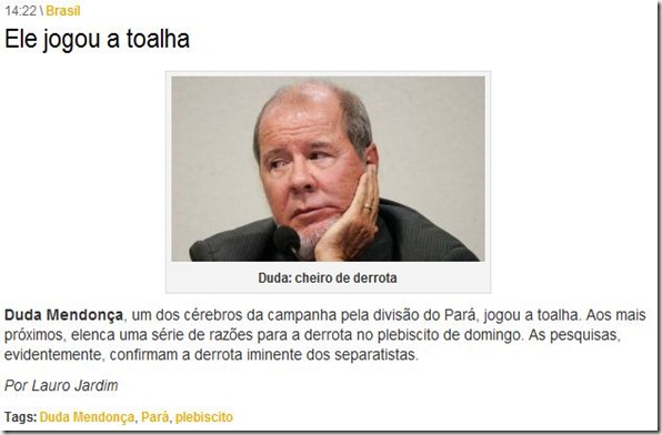 Duda joga a toalha
