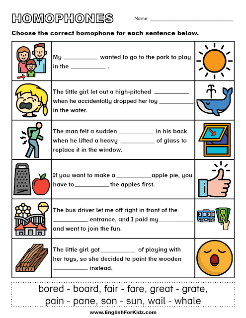 Homophones examples with sentences worksheet