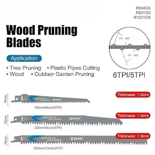 EZARC 5Pcs Wood Pruning Reciprocating Saw Blade Sharp Ground Teeth CRV Long Lifetime Sabre Saw Blades for Wood Woodworking Tools R1231GS HOWN - STORE