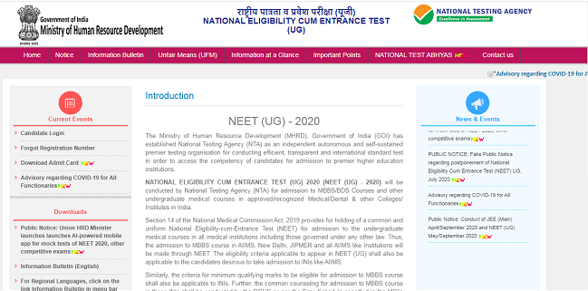 Neet 2020 Admit card and Exam Date of Neet 2020