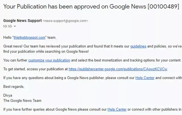 Đăng ký nhà xuất bản Google tin tức cho trang blogspot