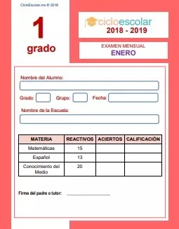 Examen Mensual Primer grado 2018-2019