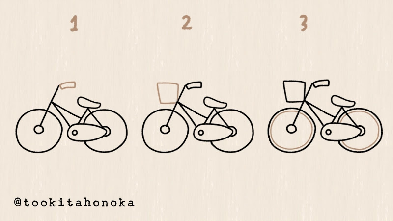 自転車のイラストの簡単かわいい描き方 手書き ボールペン 手帳用 遠北ほのかのイラストサイト
