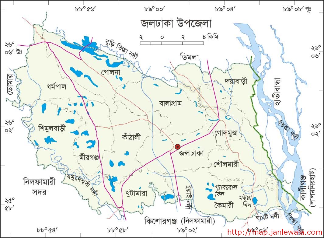 জলঢাকা উপজেলা মানচিত্র, নীলফামারী জেলা, বাংলাদেশ