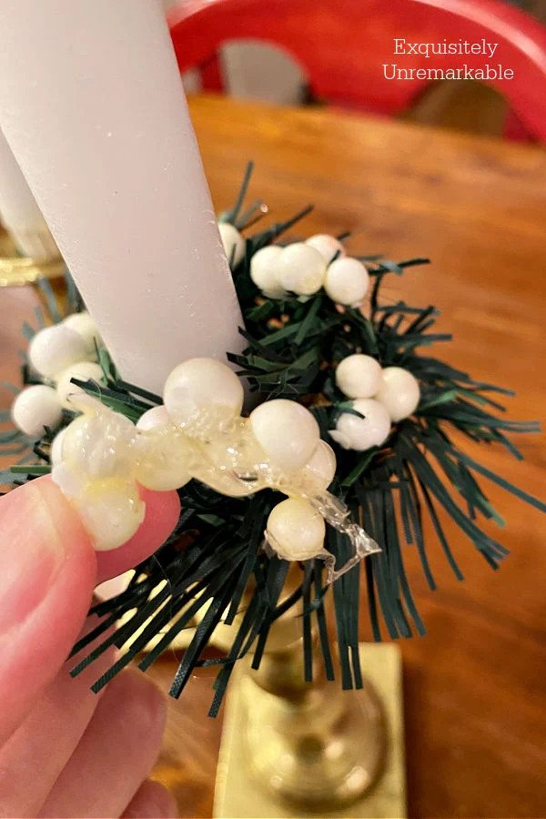 Adding  Faux Berries To Christmas Candle Rings