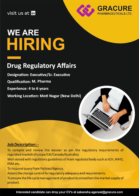 Gracure Pharma Hiring For Drug Regulatory Affairs