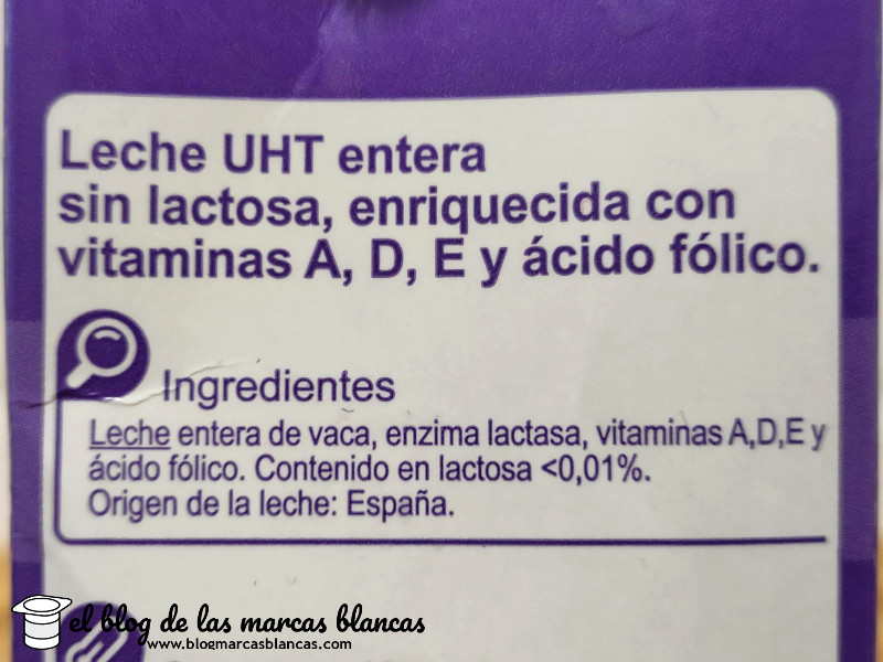 Ingredientes de la Leche entera sin lactosa CARREFOUR - El Blog de las Marcas Blancas