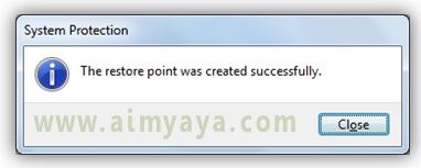  Gambar:  Konfirmasi pembuatan restore point berhasil dilaksanakan