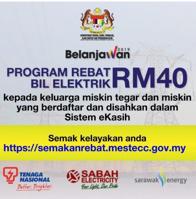 Semak kelayakan rebat elektrik RM40