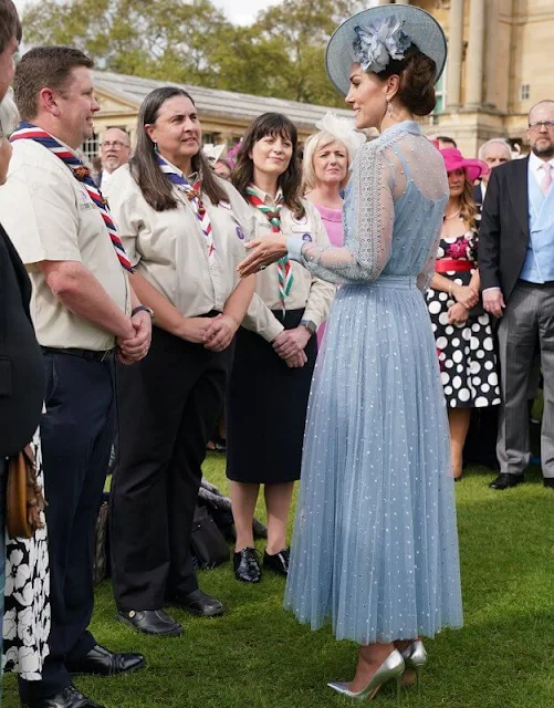 Princess of Wales wore a blue lace dress by Elie Saab resort 2019 collection. Duchess of Edinburgh wore a lace dress by Suzannah