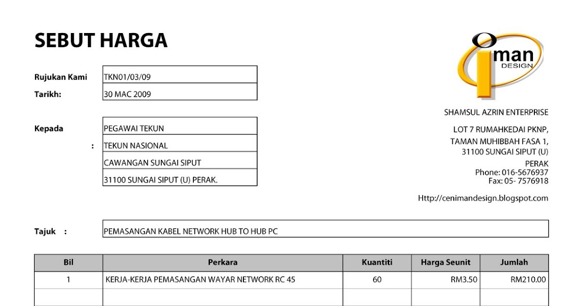 Contoh Invoice Sebut Harga - Eerotoh