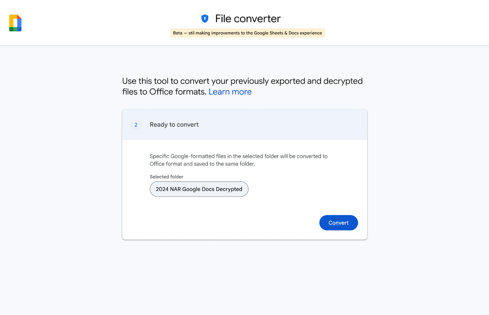 Beta: Conversión de documentos cifrados