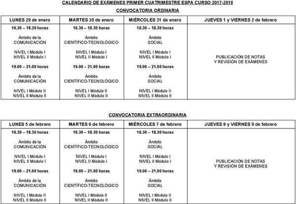 Calendario de Exámenes Primer Cuatrimestre[1]