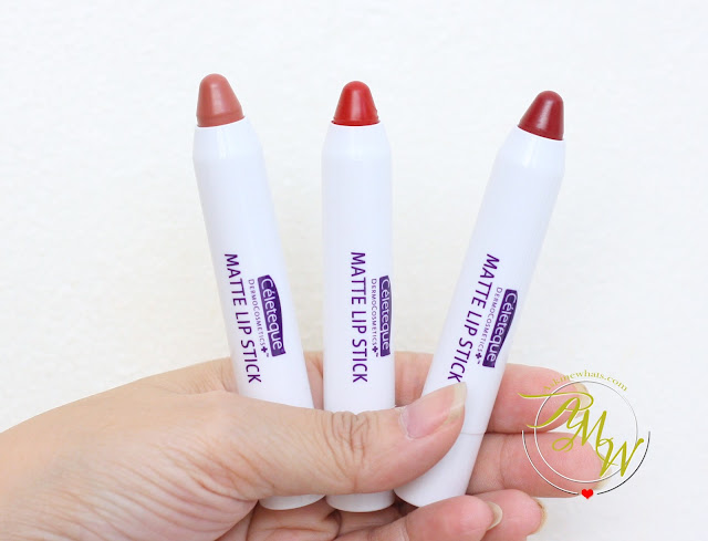 a photo of  Celeteque Matte Lipsticks in shades nude, ruby and wine