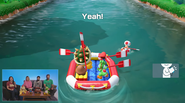 Super Mario Party River Survival Mode Nintendo Switch Joy-Con Yeah gesture oars raft