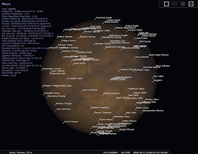 Mars with labels in Stellarium PC