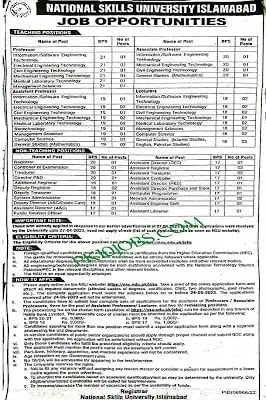 National Skills University Islamabad 2023 Jobs