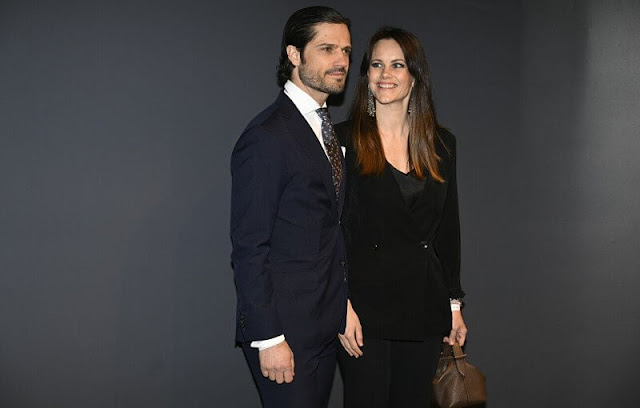 Princess Sofia wore a black blazer from By Malina, and black wide-leg trousers from By Malina. Avicii Arena in Stockholm