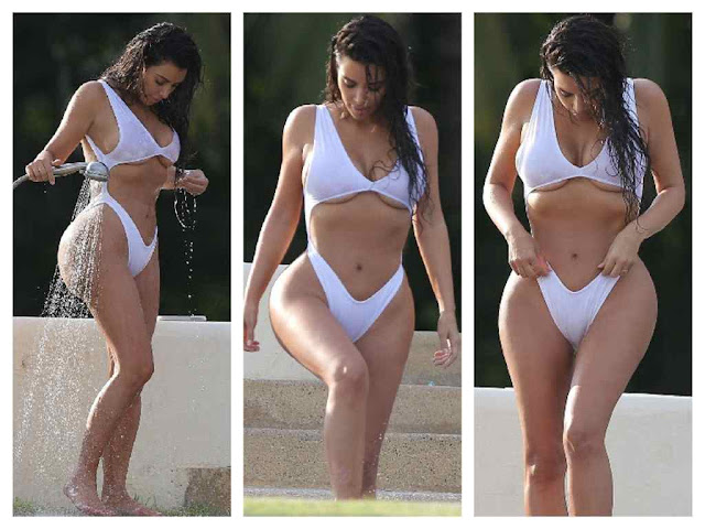 Kim Kardashian Hot White Swimsuit Photos 