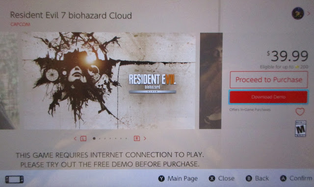 Resident Evil 7 biohazard Cloud listing Nintendo eShop America demo