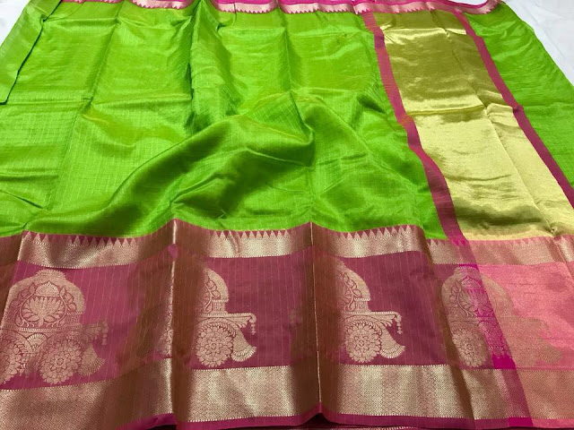 Pure Kanchi kora sarees with jari checks and running blouse 