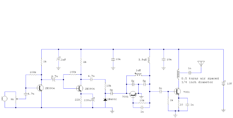 4 Transistor 500mW FM Transmitter Circuit Diagram