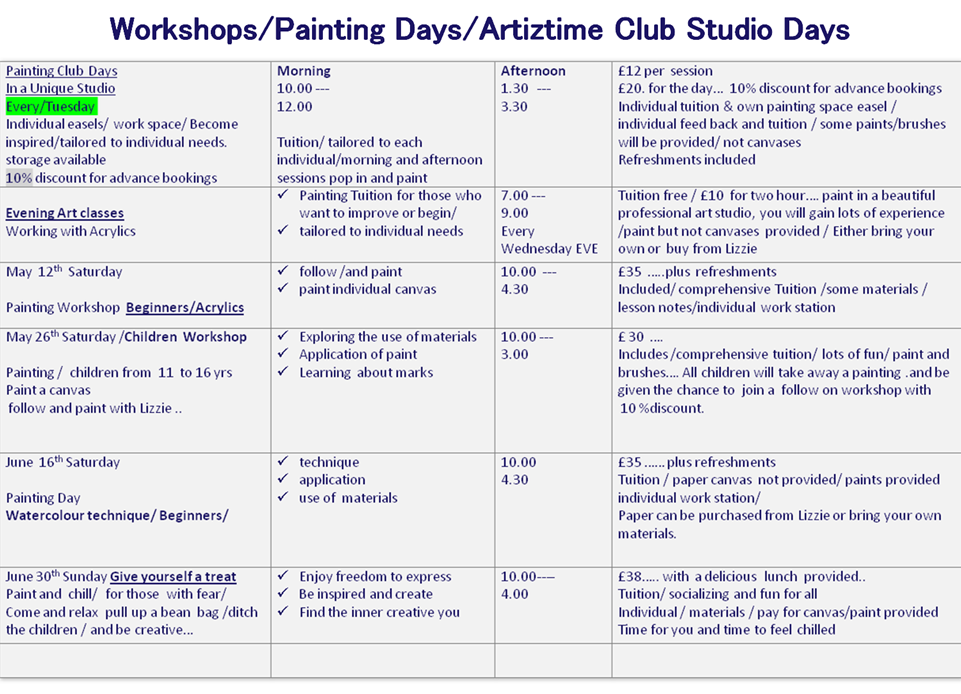 Workshops-Painting Days-Artiztime Club Studio Days