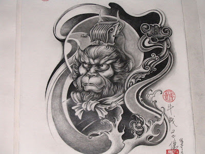 This free tattoo flash is a Monkey King who is the main character in the 