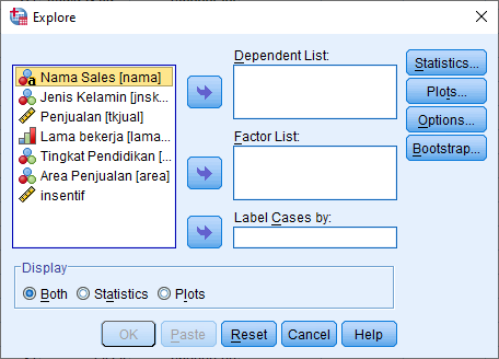 Kotak dialog explore SPSS