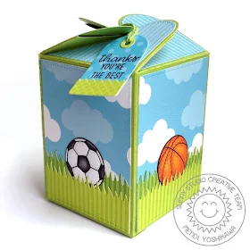 Sunny Studio Stamps Team Player Soccer & Basketball Gift Box (using Wrap Around Box Die, Summer Splash and Dots & Stripes Paper)