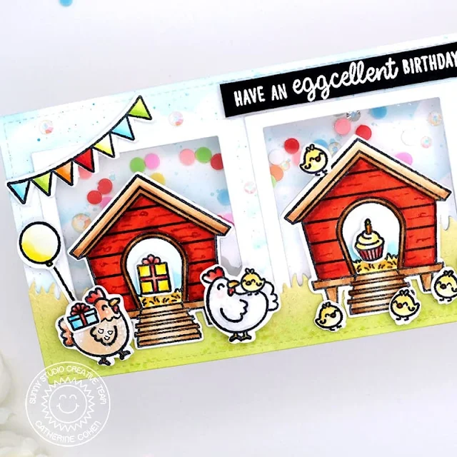 Sunny Studio Stamps: Clucky Chickens Birthday Card by Catherine Cohen (featuring Slimline Dies)