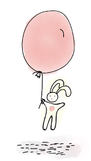 Happy rabbit flying with balloon