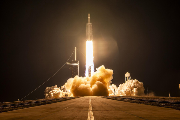 A SpaceX Falcon Heavy rocket carrying the X-37B Orbital Test Vehicle launches from NASA's Kennedy Space Center in Florida...on December 28, 2023.