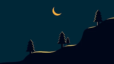 Gambar penghias malam, bulan, gelap, cemara, bukit puisi