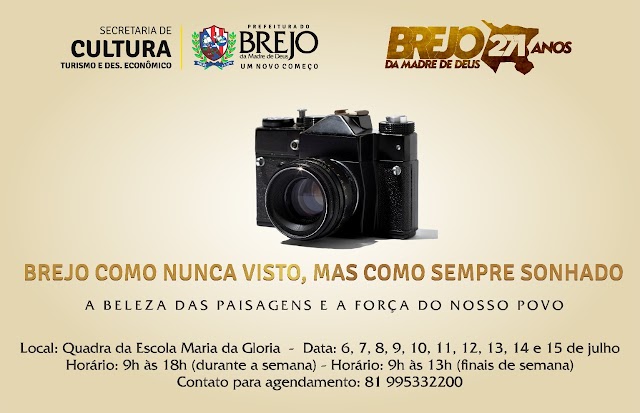 Secretaria de Cultura de Brejo da Madre de Deus realizará primeira exposição fotográfica, com o tema: “Brejo como nunca visto, mas como sempre sonhado: A beleza das paisagens e a força do nosso povo”