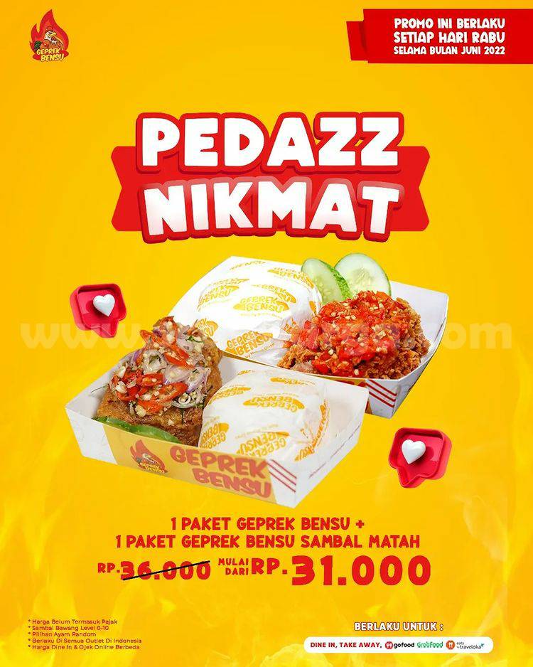 Geprek Bensu Promo Paket Rabu Pedazz Nikmat mulai 31 Ribu-an