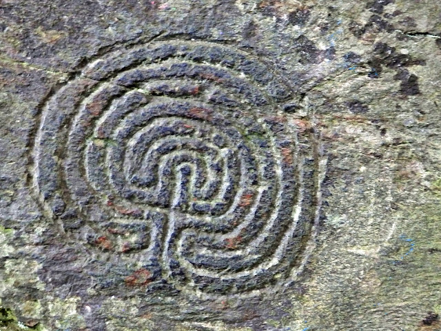 Ancient carvings on rocks at Rocky Valley, Cornwall