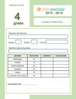 Examen Trimestral Cuarto grado 2018-2019