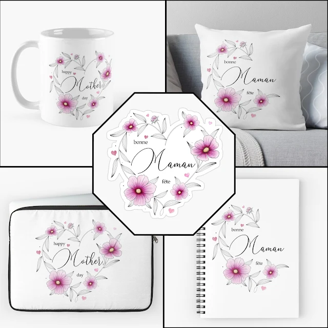 Bonne fête Maman, Happy Mother's day - Coeur de fleurs de cosmos, carte pour la Fête des mères - Audrey Janvier 2024