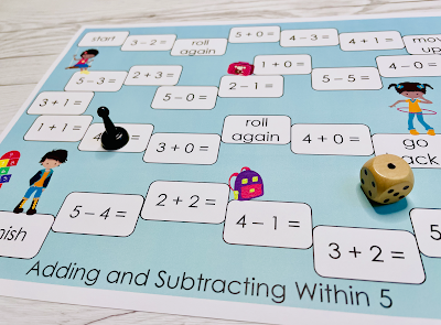 Addition and subtraction board games for K-2. Games to help reinforce math facts up to 10!