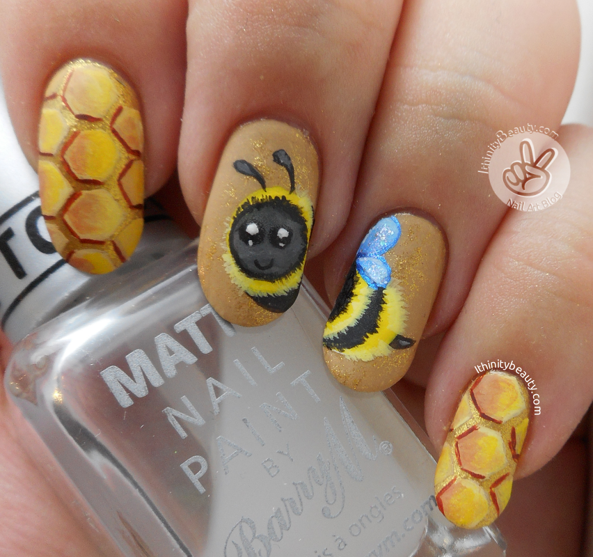 Freehand Bumble Bee Nail Art | IthinityBeauty.com Nail Art Blog