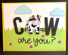 Sunny Studio Stamps: Miss Moo, Fluffy Cloud Dies & Loopy Letter Dies Cow Themed card by Polly McFadden