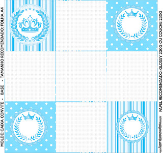 Light Blue Crown in Stripes and Polka Dots  Free Printable Boxes for a Quinceanera Party.