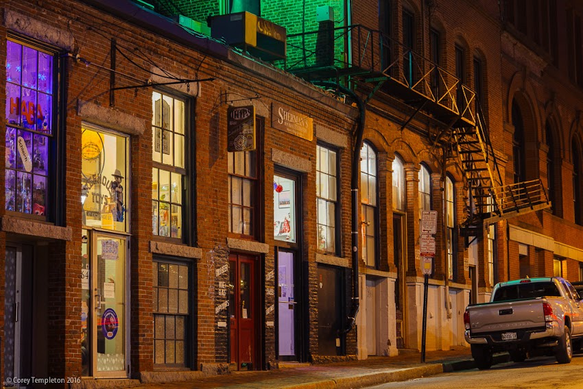 Portland, Maine February 2016 Night in the Old Port along Market Street. Photo by Corey Templeton.